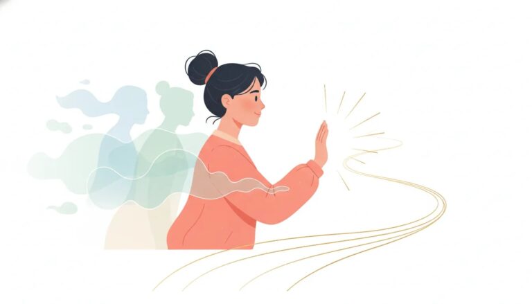 Illustrazione simbolica di una persona che dice no in modo gentile, con luce che rappresenta confini emotivi sani e pressioni sociali che si allontanano
